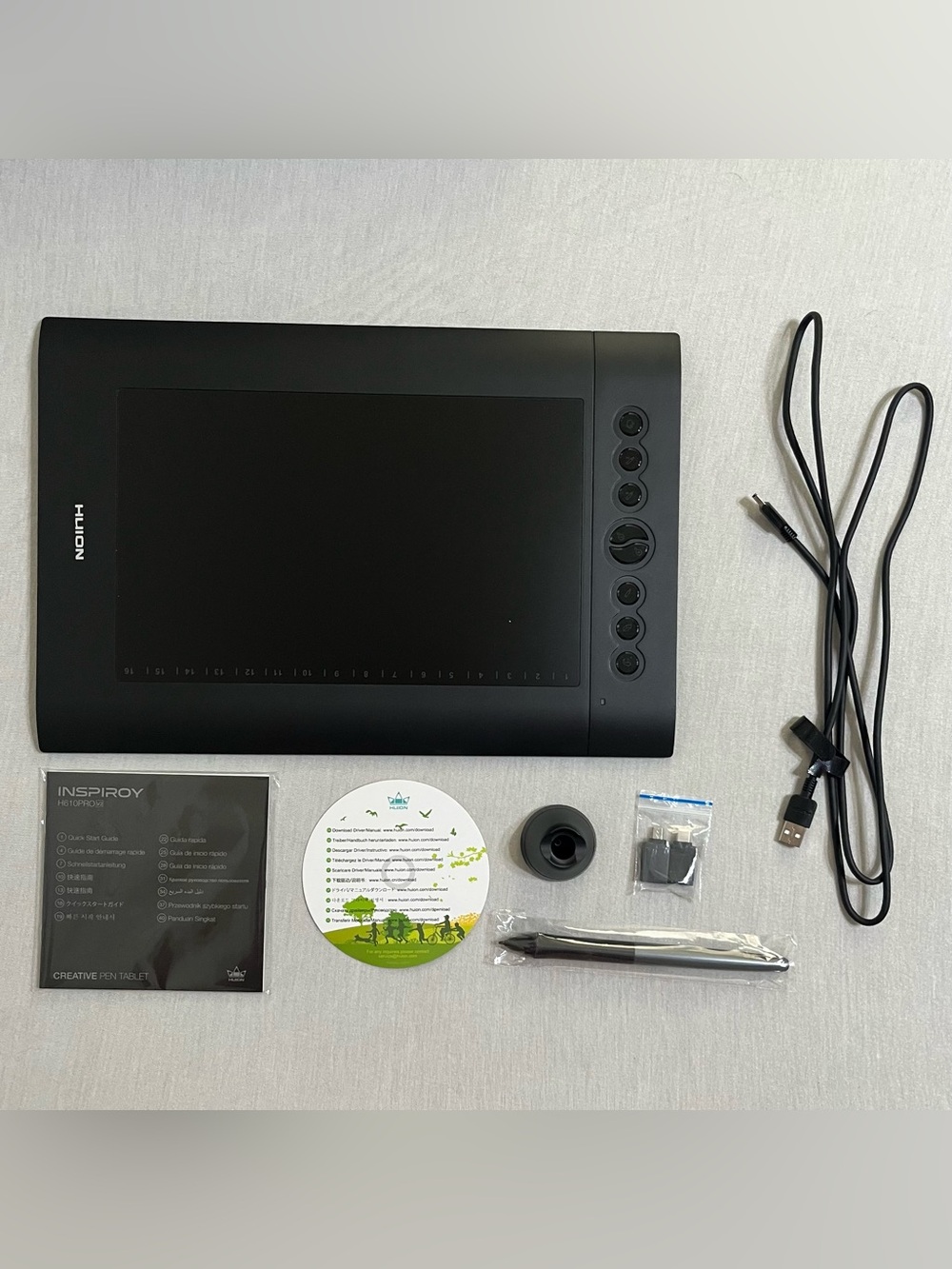 Huion Inspiroy Black Graphics Drawing Tablet with Pen and Accessories H610PROV2